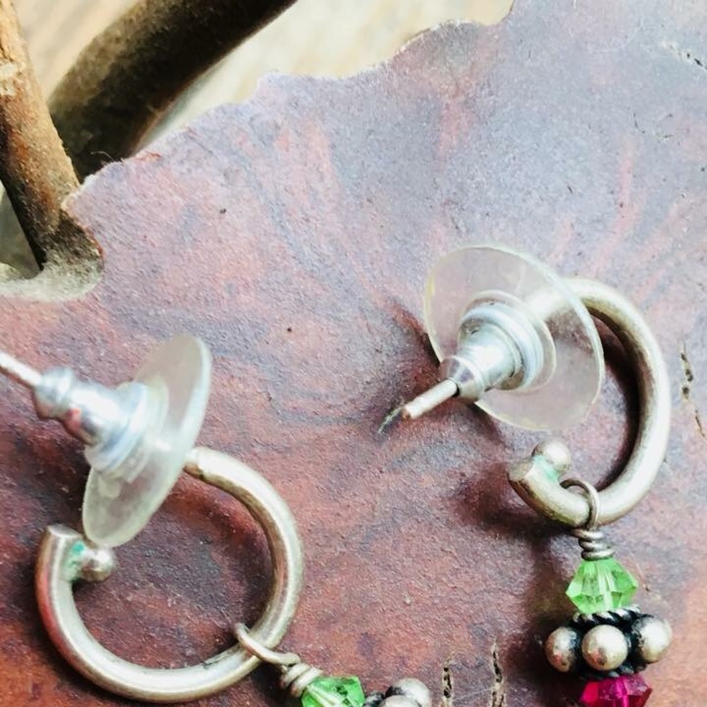 Emerald & Ruby Drop Earrings - image 2